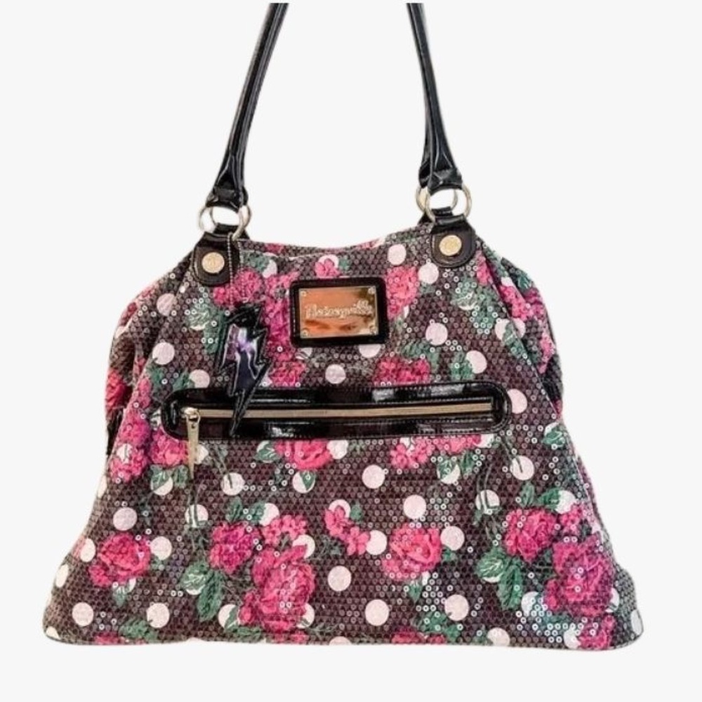 Betsyville by Betsy Johnson sequin rose and polkadot weekender tote bag